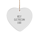 Funny Electrician Gifts from Friends for Best Electrician Ever Heart Ornament, Electrician Heart Shaped White Ornament for Christmas - Image 1